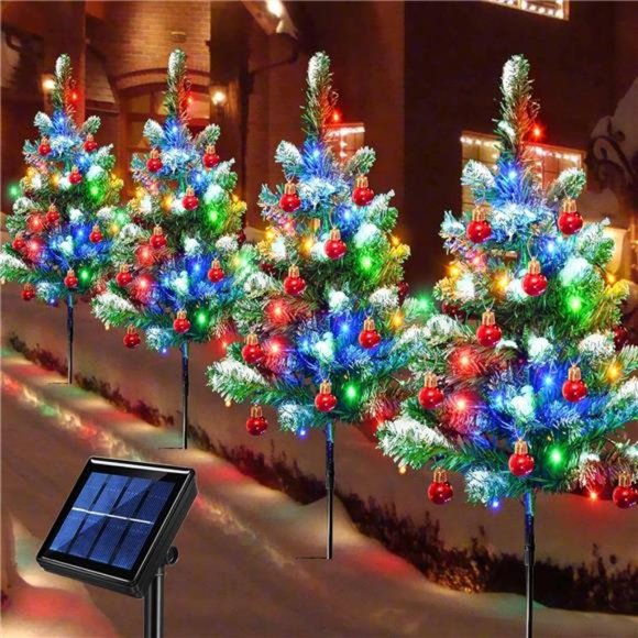 4 Packs Solar White Christmas Tree Outdoor, Waterproof 80 LED Lights - Picture 2 of 7
